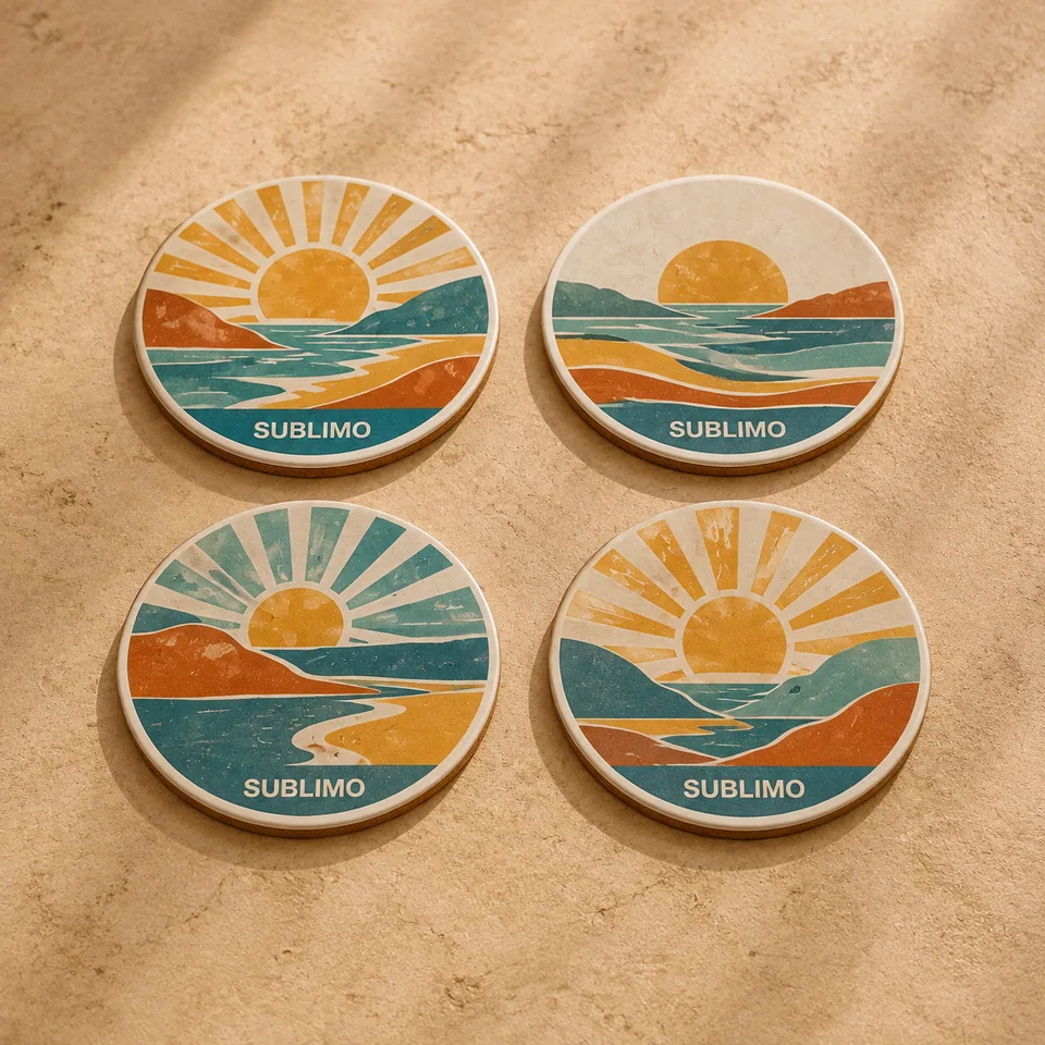 Set de 4 posavasos: ejemplo ilustrativo de personalización Sublimo